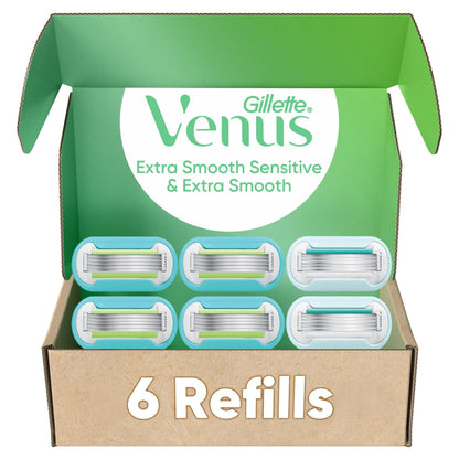 Gillette Venus Razor Blades Refill for Women, Extra Smooth + Extra Smooth Sensitive Razors Refill, 5-Blade Cartridges, 6 Refills