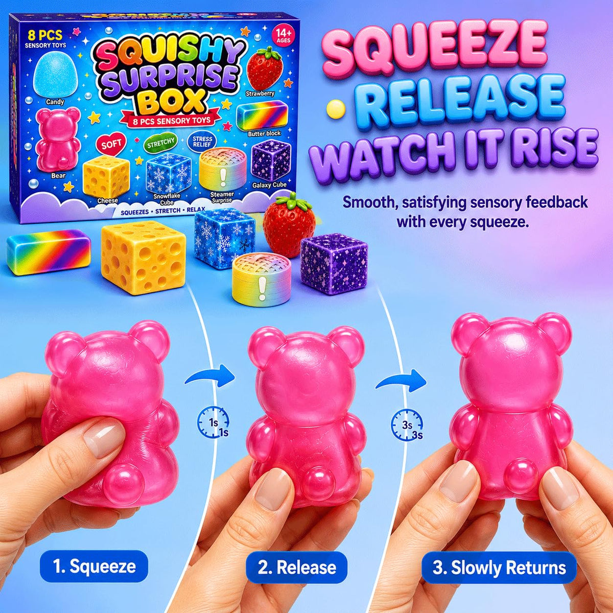 8Pcs Squishy Fun Box Set, 2026 Squeeze Fidget Kit with Big Mini Real Squishies, Soft Stretchy Sensory Pack for Adults Anxiety Stress Relief, Cute Desk Decor & Surprise Holiday Birthday Gift 🍁 All In One Marketplace Canada