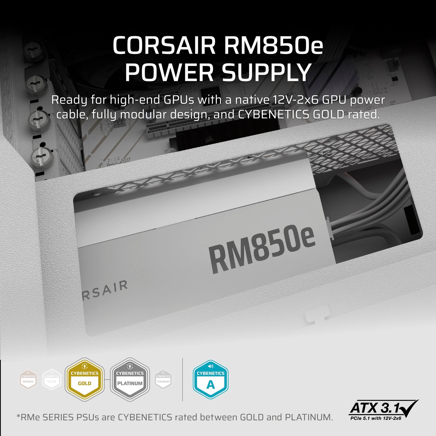CORSAIR RM850e (2025) Fully Modular Low-Noise ATX Power Supply with 12V-2x6 Cable – ATX 3.1 & PCIe 5.1 Compliant, Cybenetics Gold Efficiency, 105°C-Rated Capacitors, Modern Standby Mode – White 🍁 All In One Marketplace Canada