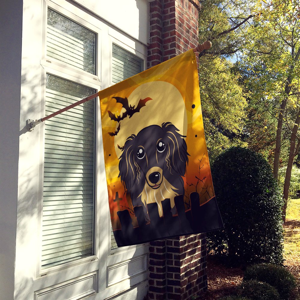 Caroline's Treasures BB1771CHF Halloween Longhair Black and Tan Dachshund Canvas House Size Flag
