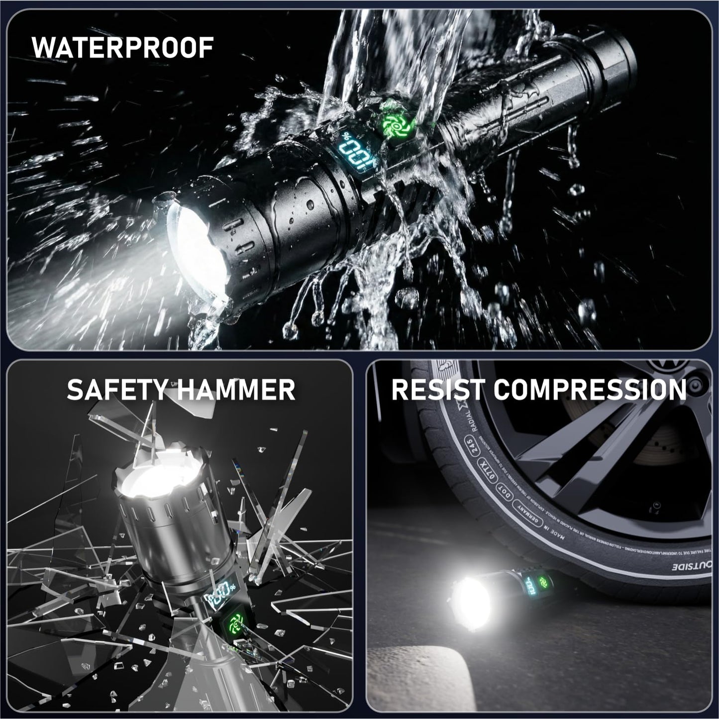Rechargeable Flashlight 2 Pack, 990000 High Lumens LED Flash Light, Brightest Zoomable Lampe with LCD Digital Display, 5Modes Super Bright Flashlights, Powerful Tactical Flashlight for Outdoor, Gift - Available at All In One Marketplace Canada