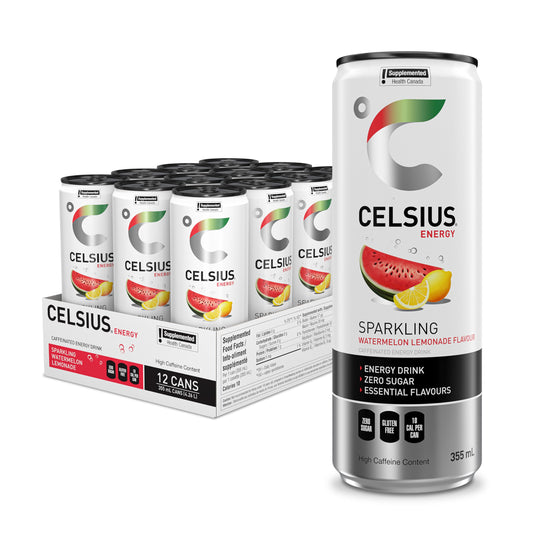 CELSIUS Sparkling Watermelon Lemonade, Zero Sugar Energy Drink, 355ml (Pack of 12)