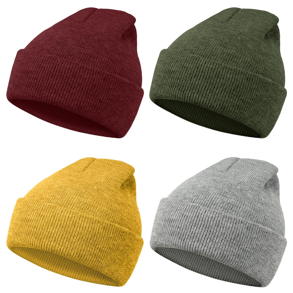 MENOLY Kids Winter hat, 4 Pack Kids Winter Beanies Hat Skull Cap Stretch Knit Beanie Hat Cap for Girls Boys Toddler Toque- Ginger Yellow, Light Gray, Military Green, Burgundy 🍁 All In One Marketplace Canada