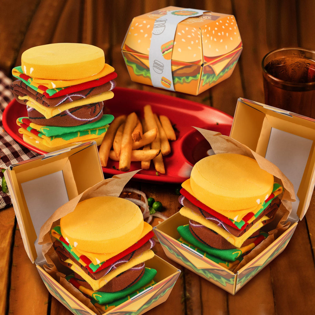 Funny Burger Socks Box, 2 Pairs Novelty Food Gifts for Men Women Teens Dad 🍁 All In One Marketplace Canada