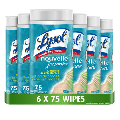 Lysol Disinfecting Wipes, Thick Cleaning Wipes with Micro-Pocket Pattern for Home & Electronics, Kills 99.9% of Germs, Removes Allergens, Coconut & Sea Minerals Scent, 6 X 75 Count (450 Total Wipes) 🍁 All In One Marketplace Canada