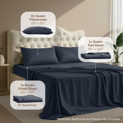 Utopia Bedding Queen Bed Sheet Set - 4 Piece Bedding - Soft Brushed Microfiber Fabric - Shrinkage & Fade Resistant - Easy Care (Navy)