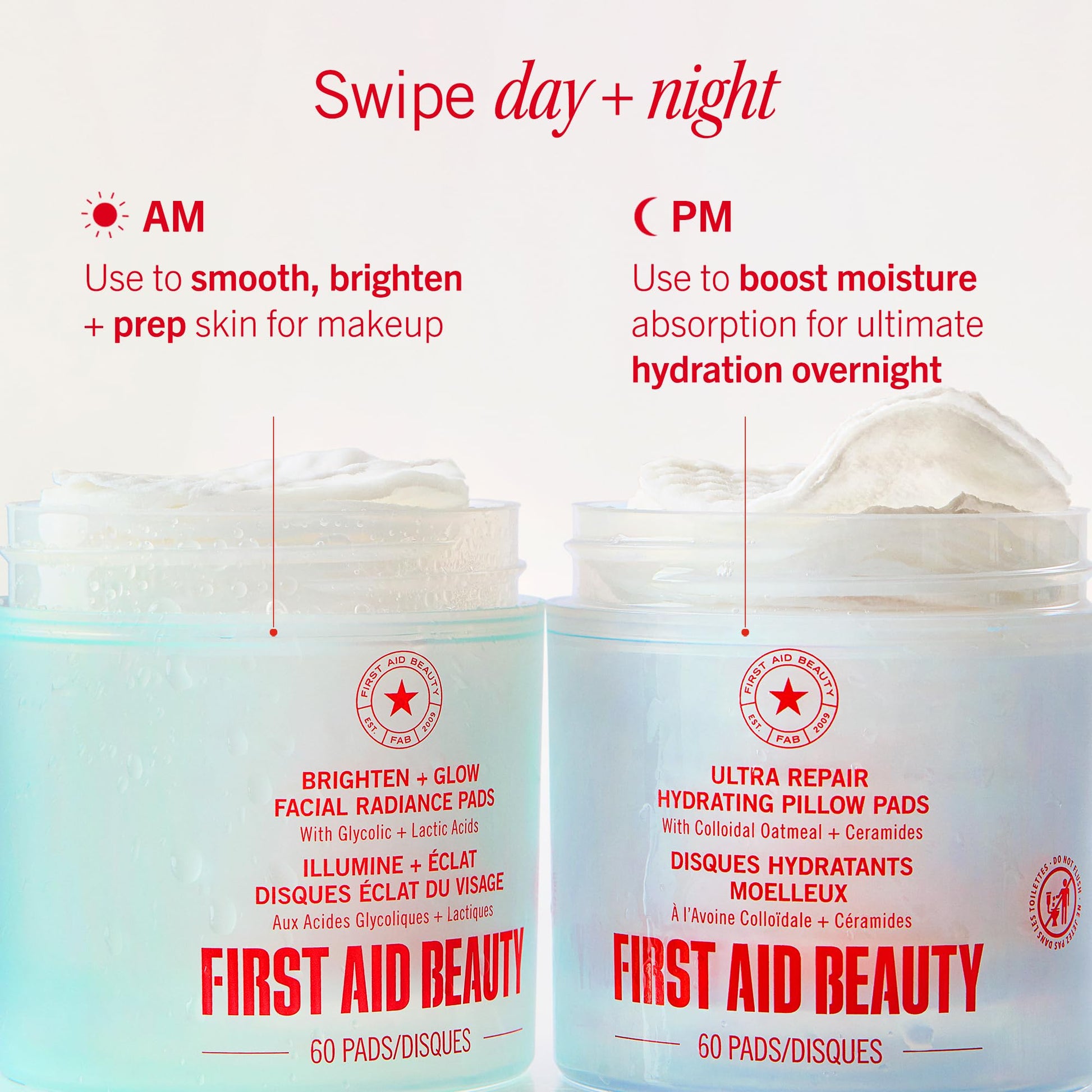 First Aid Beauty - Facial Radiance Pads with Glycolic & Lactic Acids, Daily Exfoliating Pads with AHA, Visibly Smaller Pores, Help Tone & Brighten Skin, One-Step Makeup Prep, Compostable, 28 First Aid Beauty
