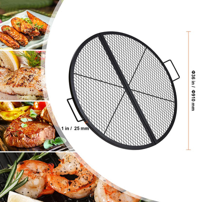 VEVOR X-Marks Fire Pit Grill Grate, Foldable Round Cooking Grate, Heavy Duty Steel Campfire BBQ Grill Grid with Handle and Support X Wire, Portable Camping Cookware for Outside Party, 36 Inch Black VEVOR
