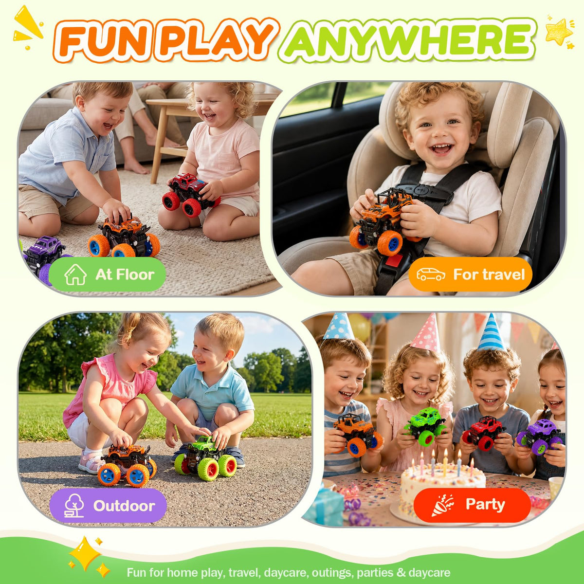 Monster Truck Toys, 4 Pack Friction Powered Toy Cars Push and Go Truck Toys for Toddlers Kids Ages 2-4 3-5 4-7 Best Christmas Birthday Gift Party Favors for Boys and Girls 2 3 4 5 6 7 Year Old 🍁 All In One Marketplace Canada