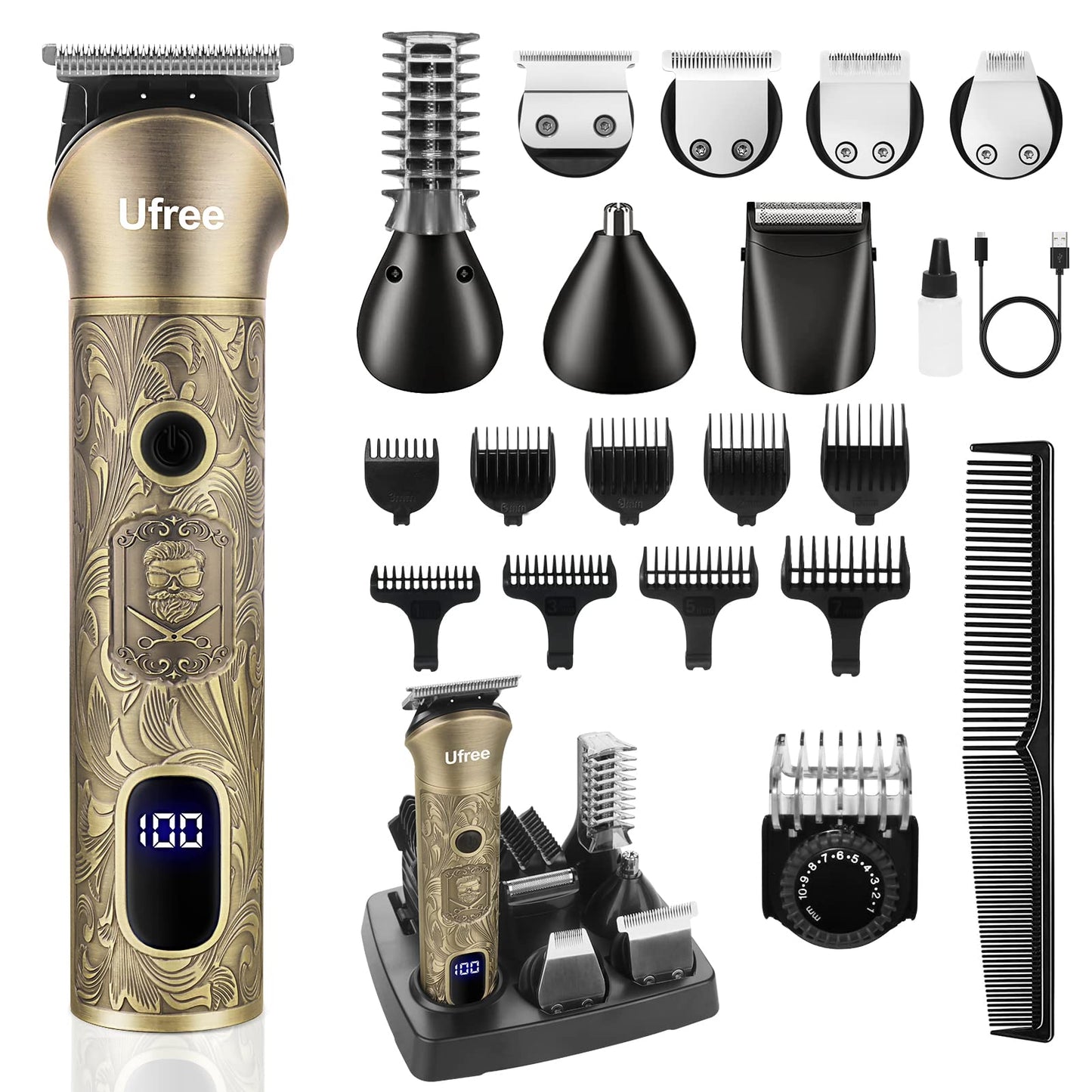 Ufree Beard Trimmer for Men, Electric Razor Shaver, Cordless Hair Clipper Shaving Kit for Mustache Body Nose Ear Hair Facial, Adjustable Beard Grooming Kit Birthday Gifts for Men - Available at All In One Marketplace Canada