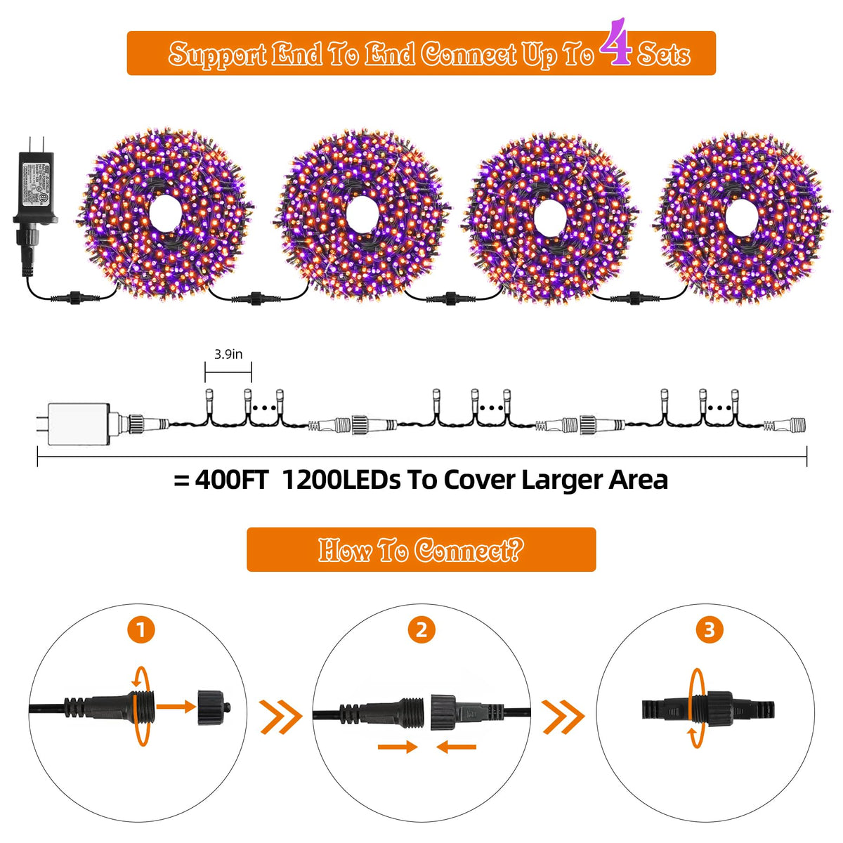 MZD8391 105FT 300LED Halloween Light, Orange Purple Christmas Light 🍁 All In One Marketplace Canada
