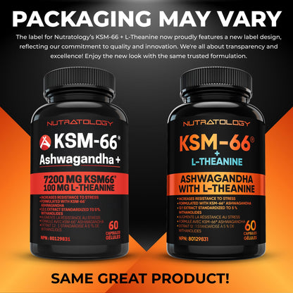 Nutratology® Ashwagandha KSM-66 7200MG + L-Theanine 100MG - Made In Canada | Stress Relief Supplements - Relaxation & Mood Support - Formulated With Bioperine For Enhanced Absorption - 60 Capsules - Available at All In One Marketplace Canada