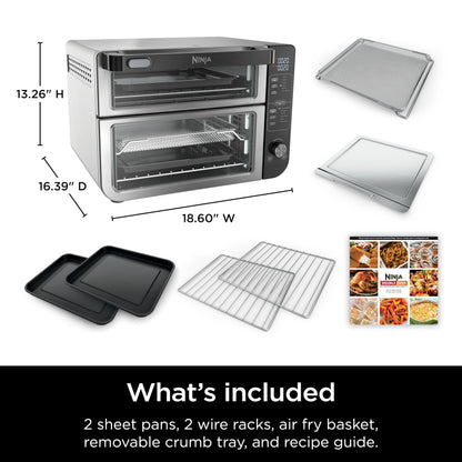 Ninja 12-in-1 Double Oven with FlexDoor, Rapid Top, Convection & Air Fry Bottom, Roast, Toast, Pizza, Stainless, DCT401C