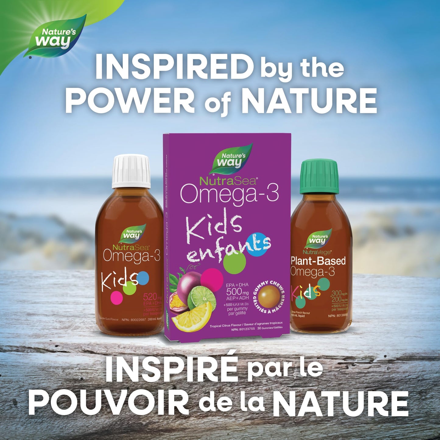 Nature's Way NutraSea Omega 3 Kids Gummy Chews Supplement with Fish Oil – Tropical Citrus Flavour – Brain, Bone & Immune Support for Kids Ages 3+ – 500mg EPA & DHA + 500IU Vitamin D3, 30 Gummies - Available at All In One Marketplace Canada