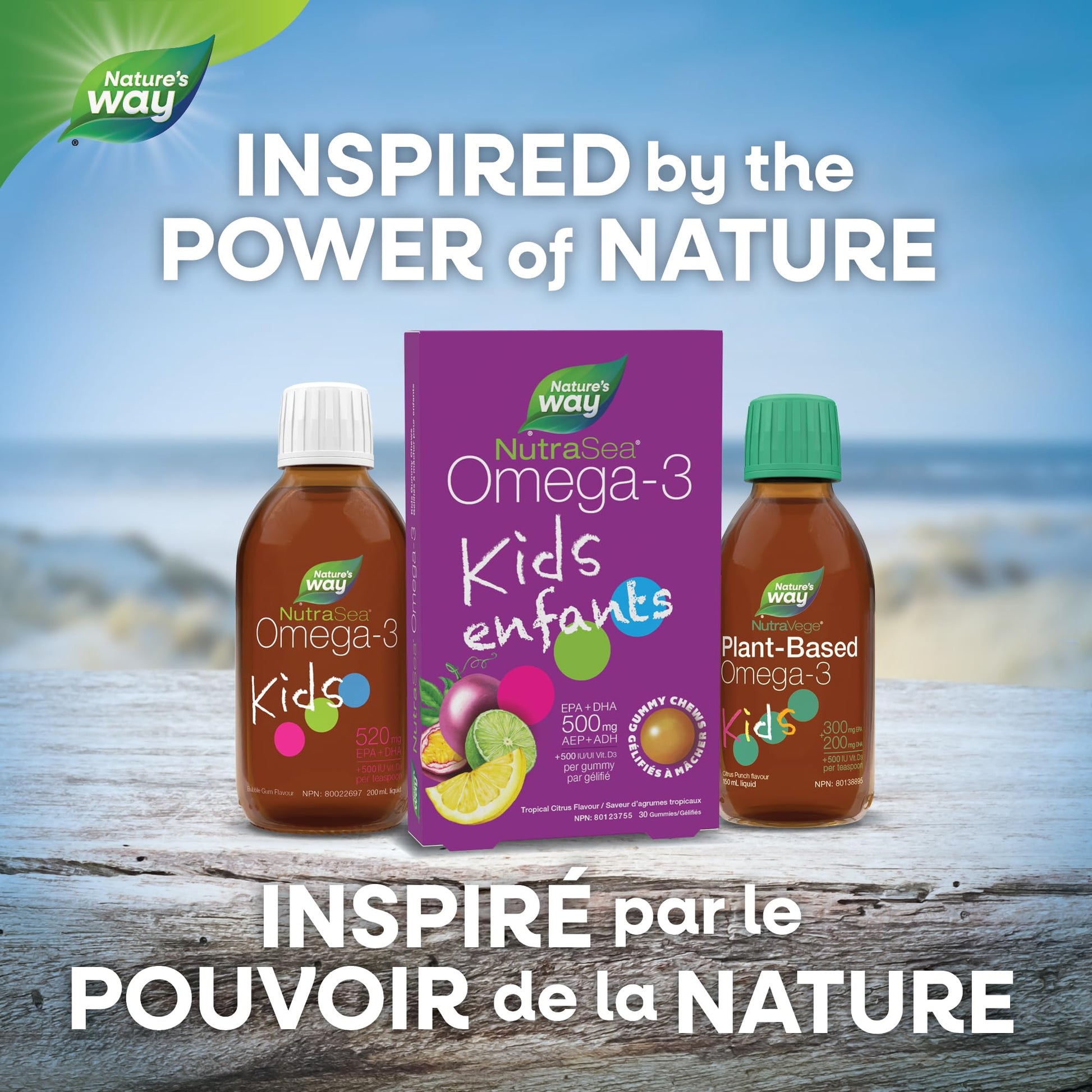Nature's Way NutraSea Omega 3 Kids Gummy Chews Supplement with Fish Oil – Tropical Citrus Flavour – Brain, Bone & Immune Support for Kids Ages 3+ – 500mg EPA & DHA + 500IU Vitamin D3, 30 Gummies - Available at All In One Marketplace Canada