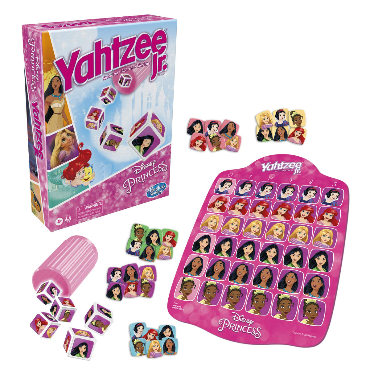 Hasbro Yahtzee Jr.: Disney Princess Edition Board Game for Kids Ages 4 and Up, for 2-4 Players, Counting and Matching Game for Preschoolers (English), F1236