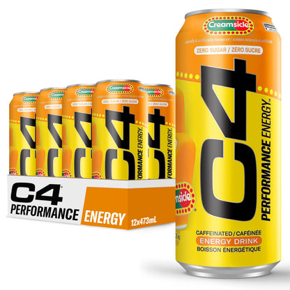 Cellucor C4 Performance Energy Drink, Creamsicle, Carbonated Sugar Free Drink with no Artificial Colours or Dyes, 473mL, 12 count