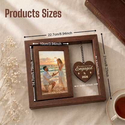 UPEOXT Engagement Gifts for Couples, Wood Rotating Picture Frame, 21.5×20.5cm, 8.46×8.07inch, Double Sided Wedding Bridal Shower Decor, Unique Engaged Fiance Gift, 2026 Christmas Ornament Photo Frame 🍁 All In One Marketplace Canada