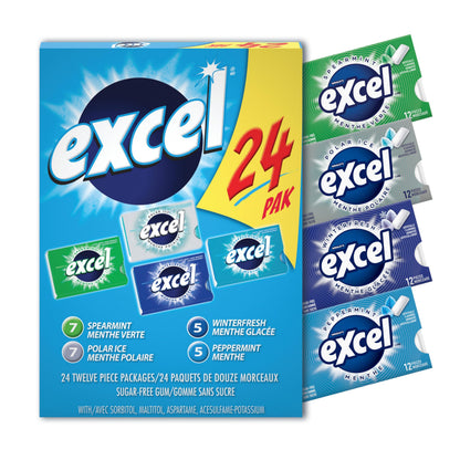 EXCEL Sugar-Free Chewing Gum Variety Pack - 24 Packs (12 Pieces Each)