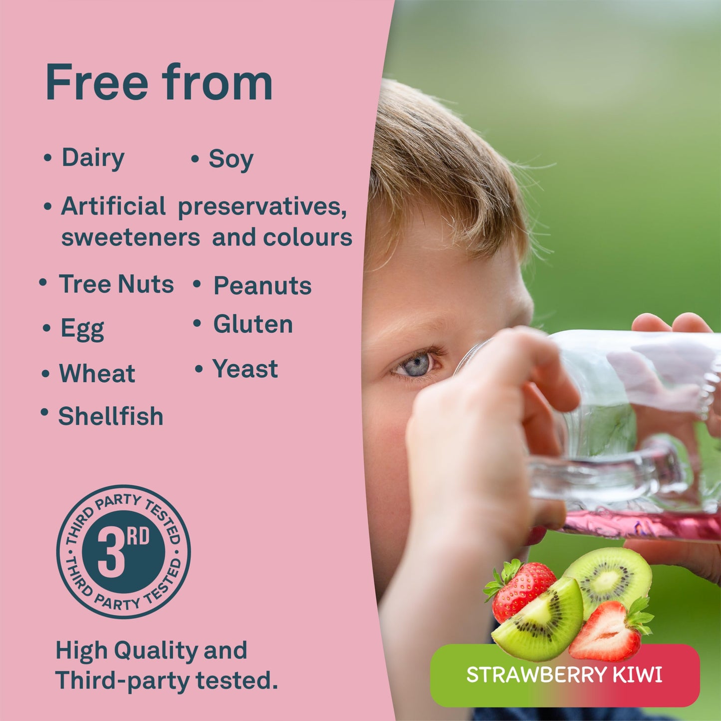 Organika Kids Electrolytes Powder Sticks - Sugar-Free Hydration + Immune support with 100% of daily Vitamin C, Minerals and Prebiotic Fibre | Strawberry Kiwi Flavour - 3.5g x 20 sachets - Available at All In One Marketplace Canada
