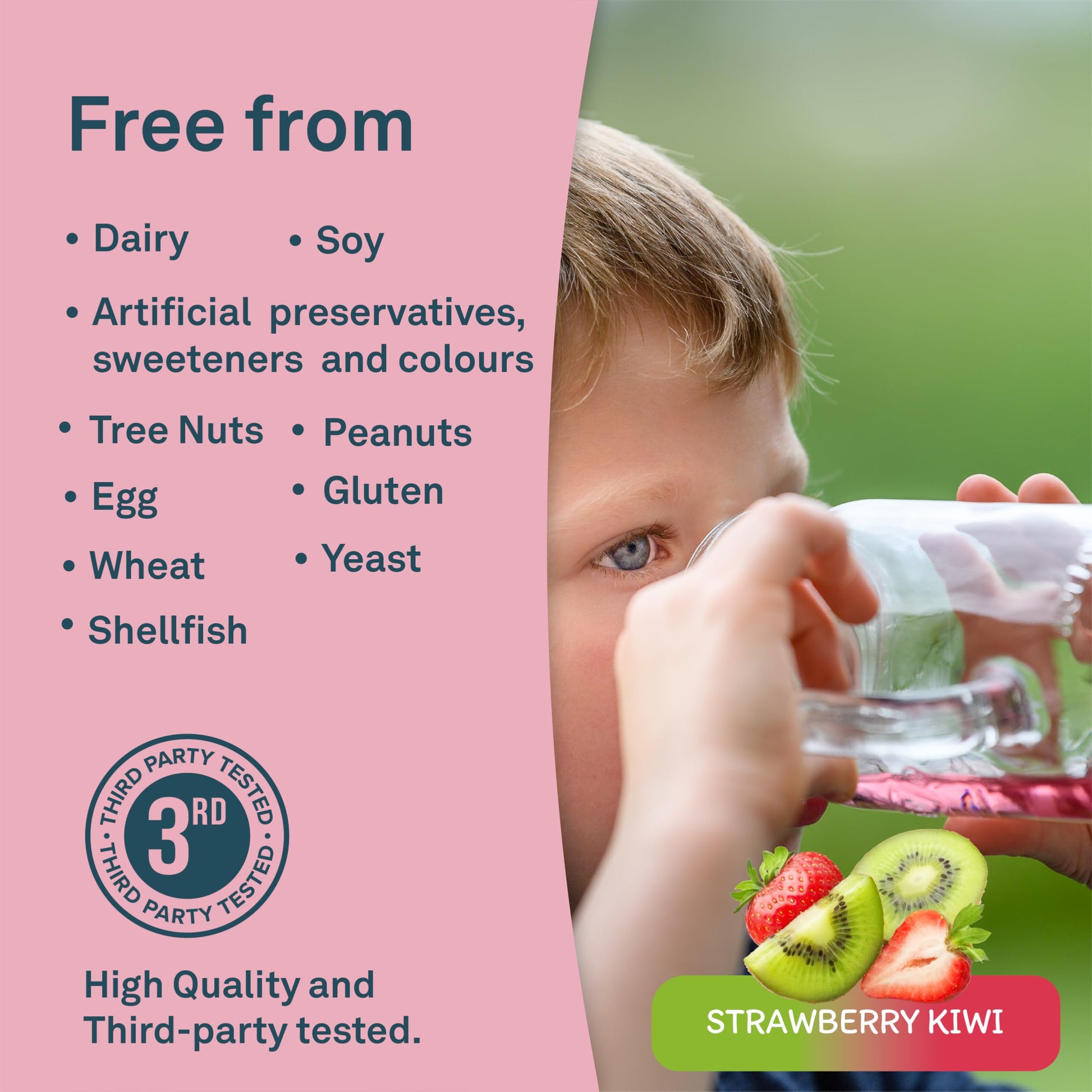 Organika Kids Electrolytes Powder Sticks - Sugar-Free Hydration + Immune support with 100% of daily Vitamin C, Minerals and Prebiotic Fibre | Strawberry Kiwi Flavour - 3.5g x 20 sachets - Available at All In One Marketplace Canada