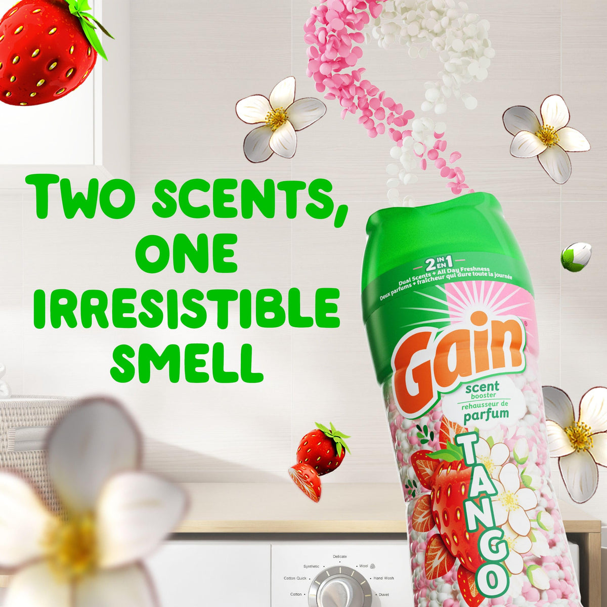 Gain Tango 2-in-1 Laundry Scent Booster Beads, Strawberry and Shea Scent, Laundry Beads with Dual Scents Plus All Day Freshness, 598 Grams