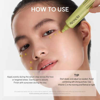 Arencia Vitamin C Booster Shot Serum with Glutathione, Niacinamide and Vitamin E for Dark Spot Care, Fine Lines & Wrinkles, Glass Skin, Korean Skincare 30ml