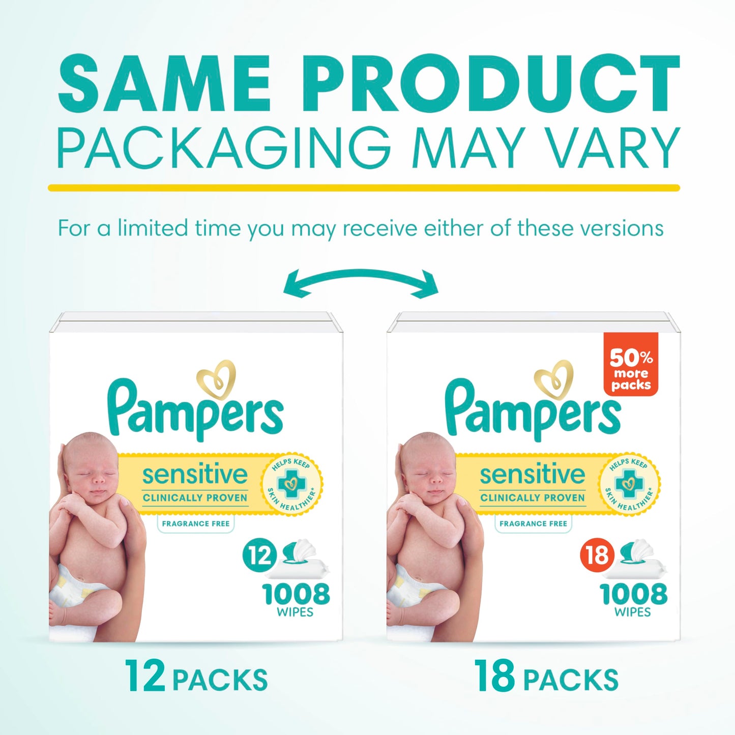 Pampers Baby Wipes Sensitive Perfume Free 12X Pop-Top Packs, 1 Pack (Count of 1008)