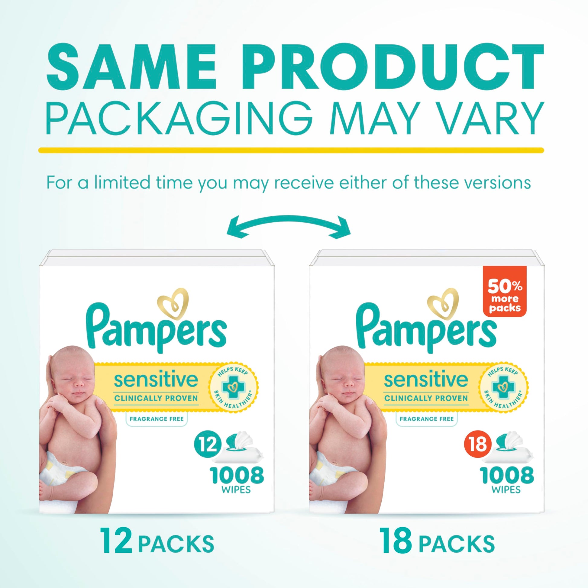 Pampers Baby Wipes Sensitive Perfume Free 12X Pop-Top Packs, 1 Pack (Count of 1008)