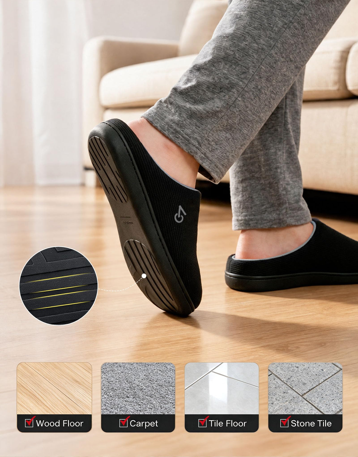 VeraCosy Men's Two-tone Memory Foam Slippers Muted Black Gray,9-10 US 🍁 All In One Marketplace Canada