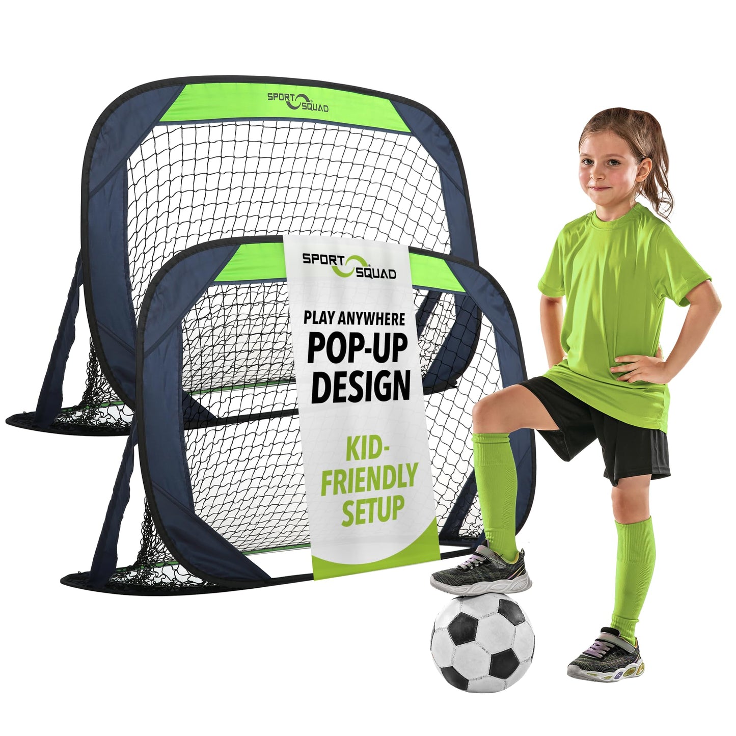 Sport Squad Portable Soccer Goal Net Set - Set of Two 4' Pop Up Training Soccer Goals with Compact Carrying Case - Easy Assembly and Compact Storage - Great for Kids and Adults Sport Squad