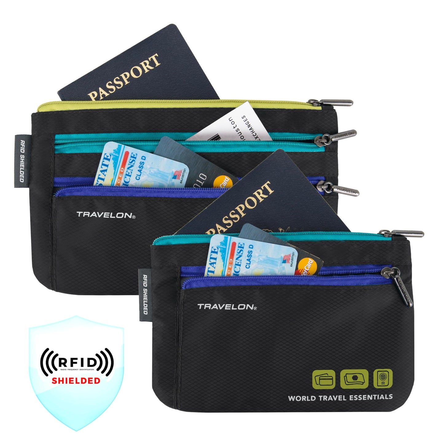 Travelon World Travel Essentials Set of 2 Currency and Passport Organizers, Black, One Size, World Travel Essentials Set of 2 Currency and Passport Organizers Travelon