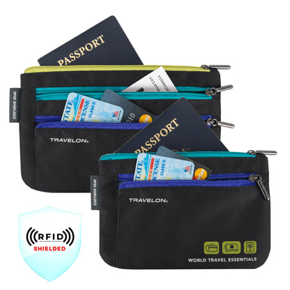 Travelon World Travel Essentials Set of 2 Currency and Passport Organizers, Black, One Size, World Travel Essentials Set of 2 Currency and Passport Organizers Travelon
