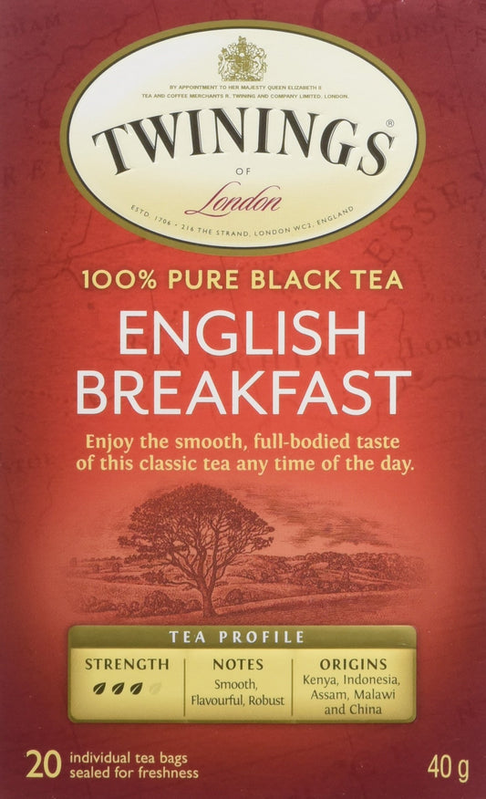 Twinings English Breakfast Individually Wrapped Teabags, Caffeinated, Smooth, Flavourful Black Tea, 20 Count (Pack of 6), Enjoy Hot or Iced 🍁 All In One Marketplace Canada