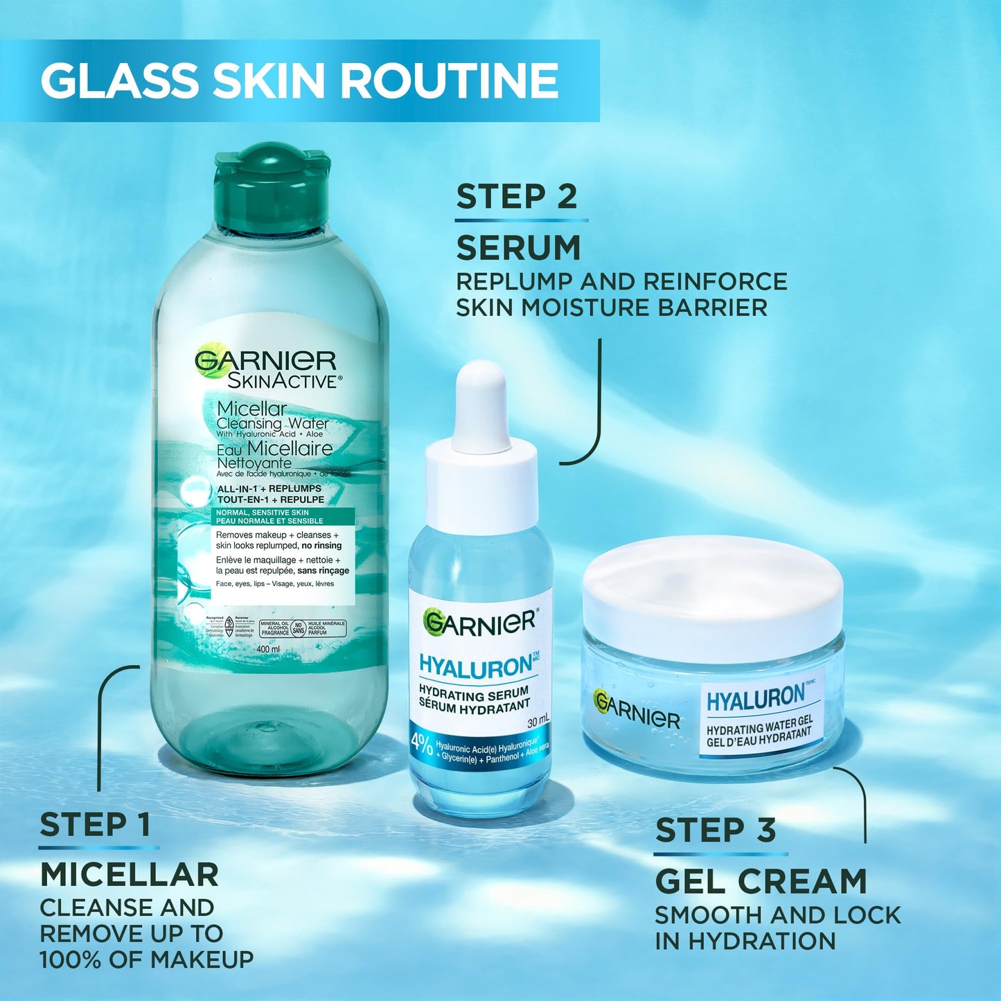 Garnier Hyaluronic Acid Face Serum, With Aloe Vera, Pro-Ceramides, Glycerin, Panthenol, Glass Skin, Reinforce Skin's Moisture Barrier, Hydrating, Replumpling, Normal To Combination, Vegan, 30ml - Available at All In One Marketplace Canada