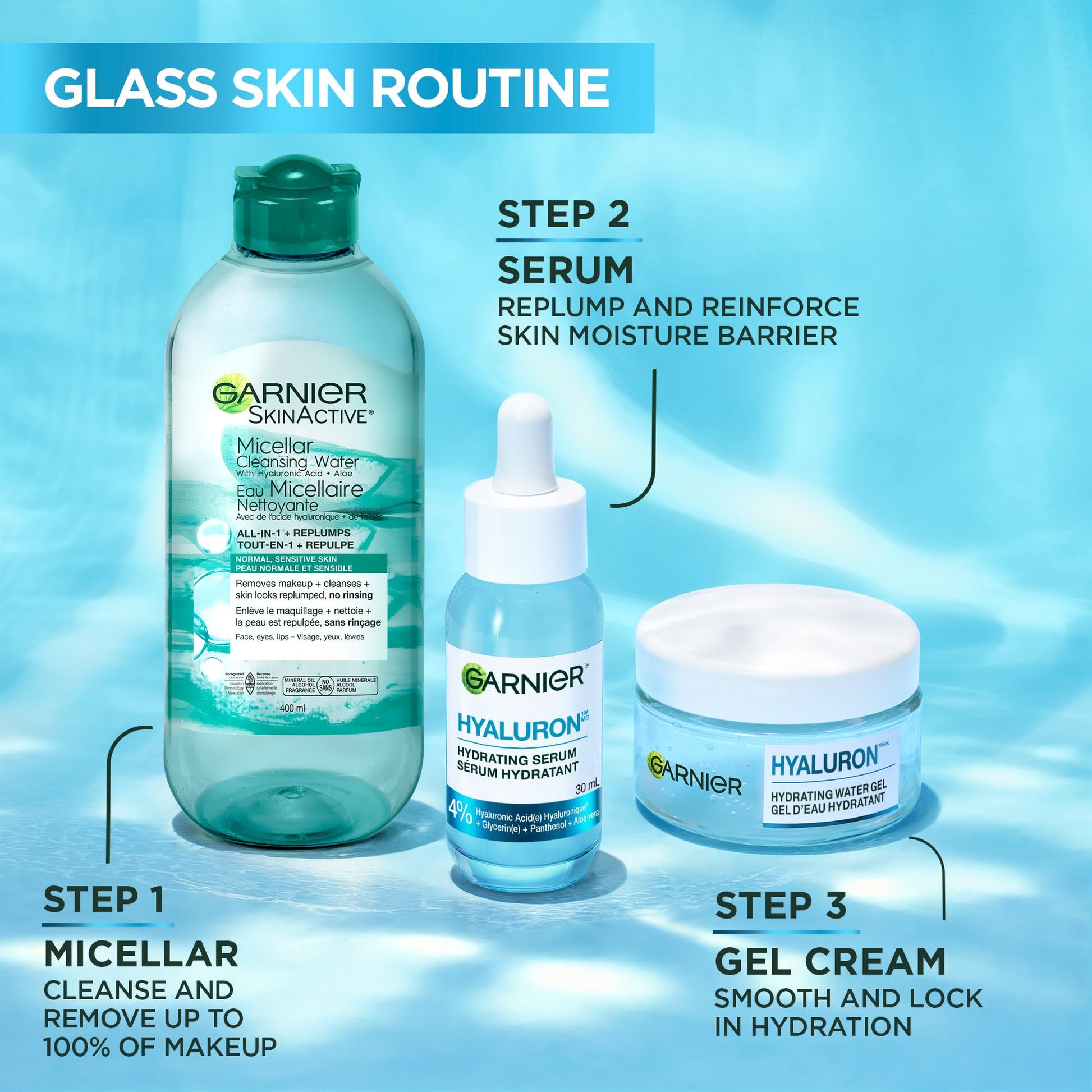 Garnier Hyaluronic Acid Face Serum, With Aloe Vera, Pro-Ceramides, Glycerin, Panthenol, Glass Skin, Reinforce Skin's Moisture Barrier, Hydrating, Replumpling, Normal To Combination, Vegan, 30ml - Available at All In One Marketplace Canada