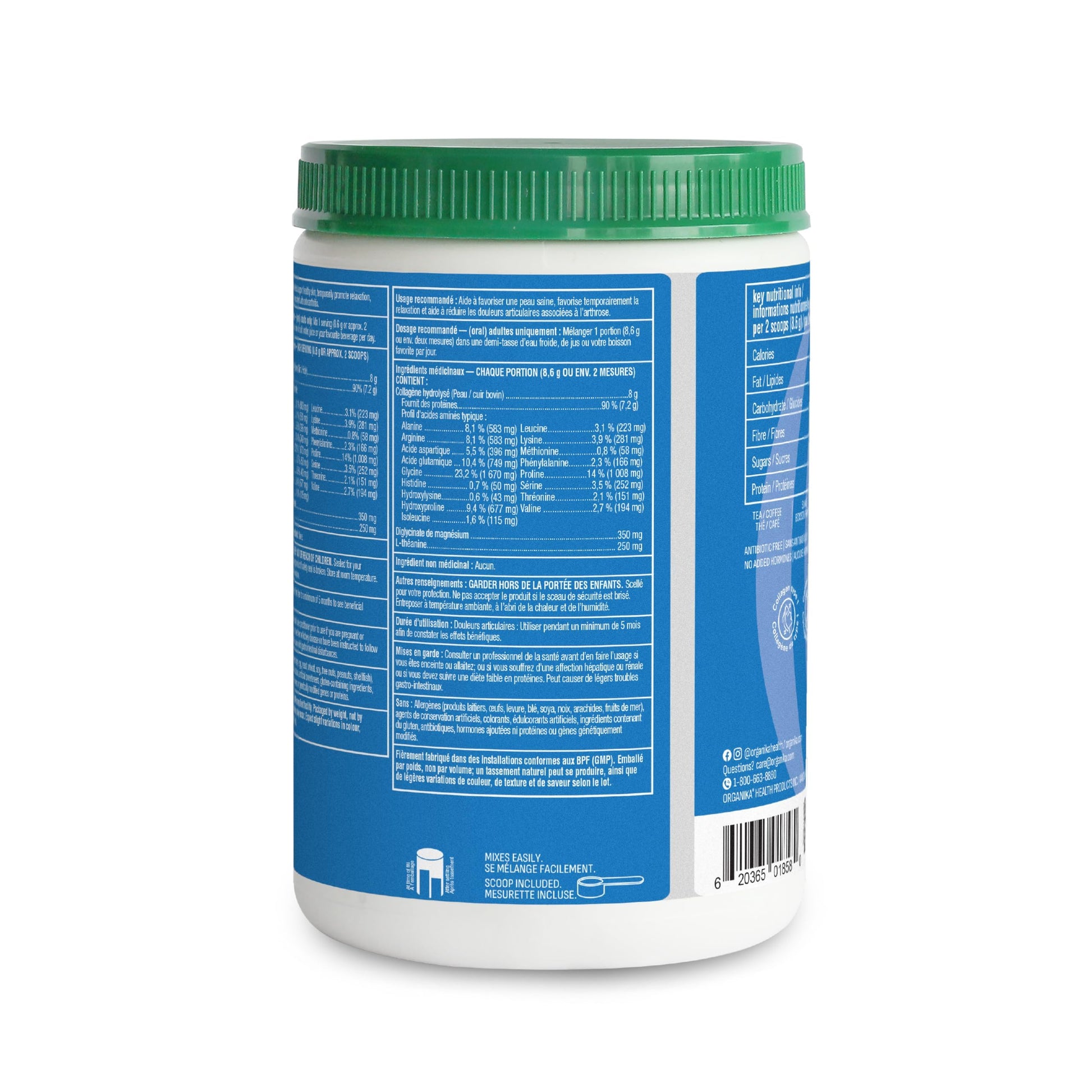 Organika Enhanced Collagen Relax Powder with Magnesium Bisglycinate and L-Theanine- Provides Calming Effect, Aids in Sleep, Sustained Energy Levels Throughout the Day- 250g - Available at All In One Marketplace Canada