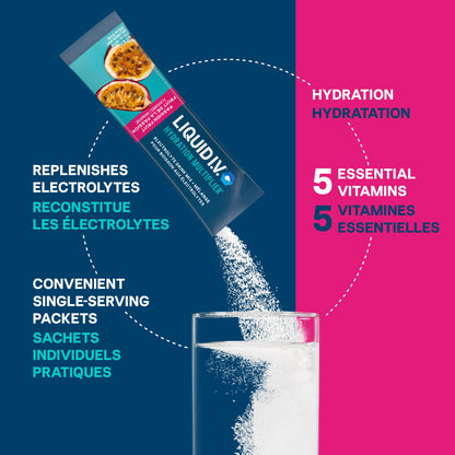 Liquid I.V. Hydration Multiplier Electrolyte Drink Mix - Enhanced Hydration Electrolyte Powder with Vitamins B3, B5, B6, B12 and C -18x On-the-go Sticks for Workout and Travel - Passion Fruit