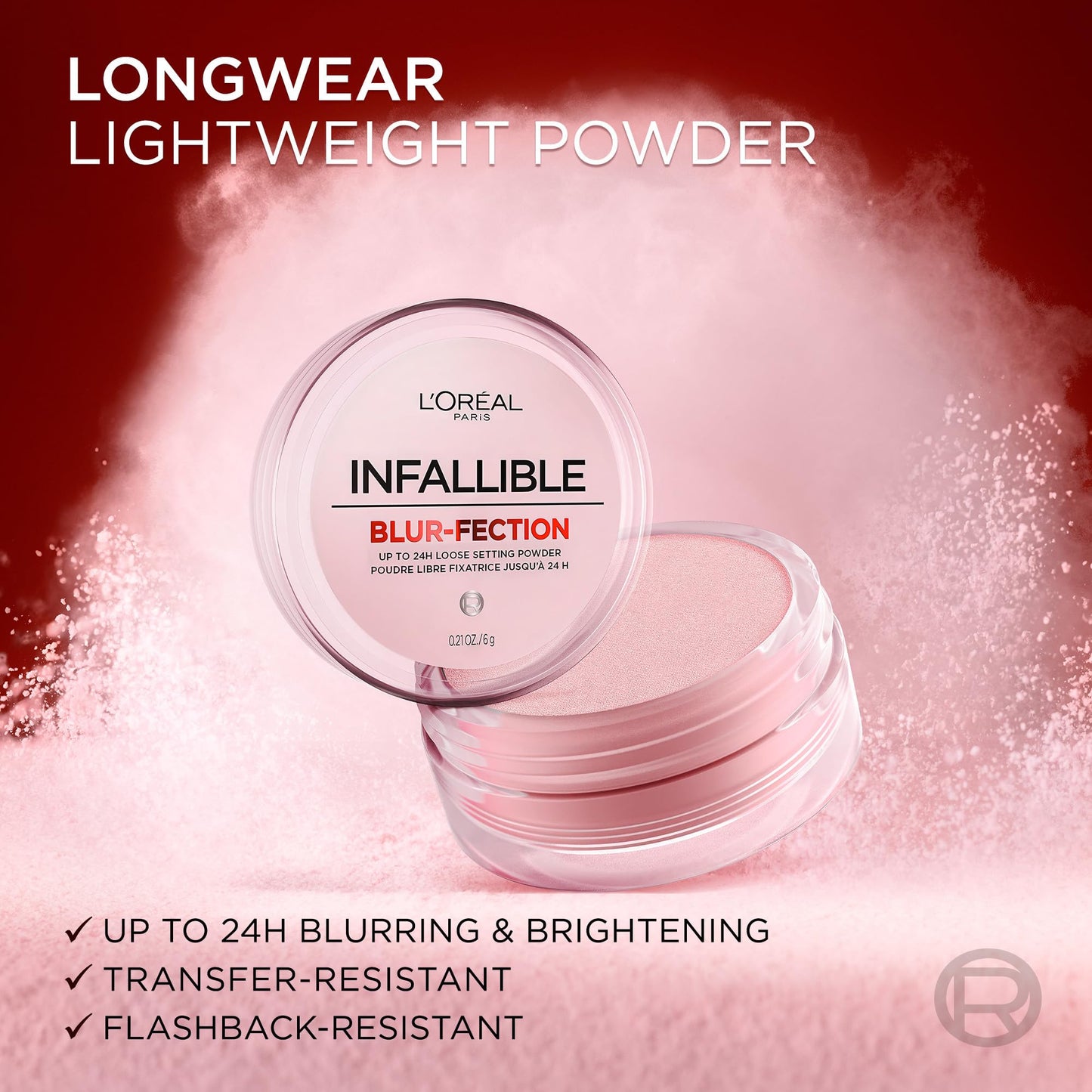 L'Oréal Paris Infallible Blur-Fection Loose Powder, Brightening Pink Setting Powder with Soft Matte Finish, Locks in Makeup for Up to 24H, 10 Light Pink, 6g L'Oreal Paris