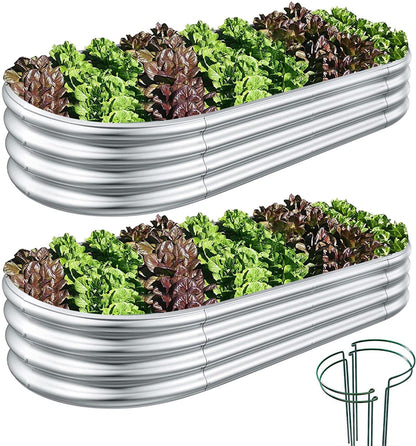 COATTOA Galvanized Raised Garden Bed, Raised Garden Boxes, 2 Pcs 6×3×1ft Outdoor Galvanized Planter Box, Garden Stock Tank Outdoor with Metal Plant Stakes, Garden Beds for Vegetables Planting - Available at All In One Marketplace Canada
