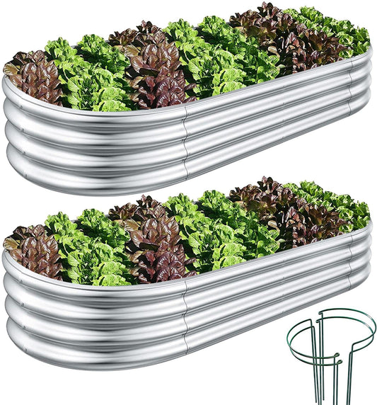 COATTOA Galvanized Raised Garden Bed, Raised Garden Boxes, 2 Pcs 6×3×1ft Outdoor Galvanized Planter Box, Garden Stock Tank Outdoor with Metal Plant Stakes, Garden Beds for Vegetables Planting - Available at All In One Marketplace Canada