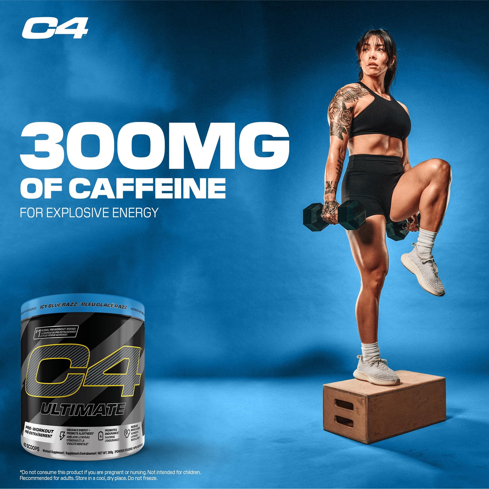 Cellucor C4 Ultimate Pre Workout Powder - Sugar Free Preworkout Energy with 300mg Caffeine and Creatine for Men & Women - Icy Blue Razz, 20 Servings 🍁 All In One Marketplace Canada Cellucor