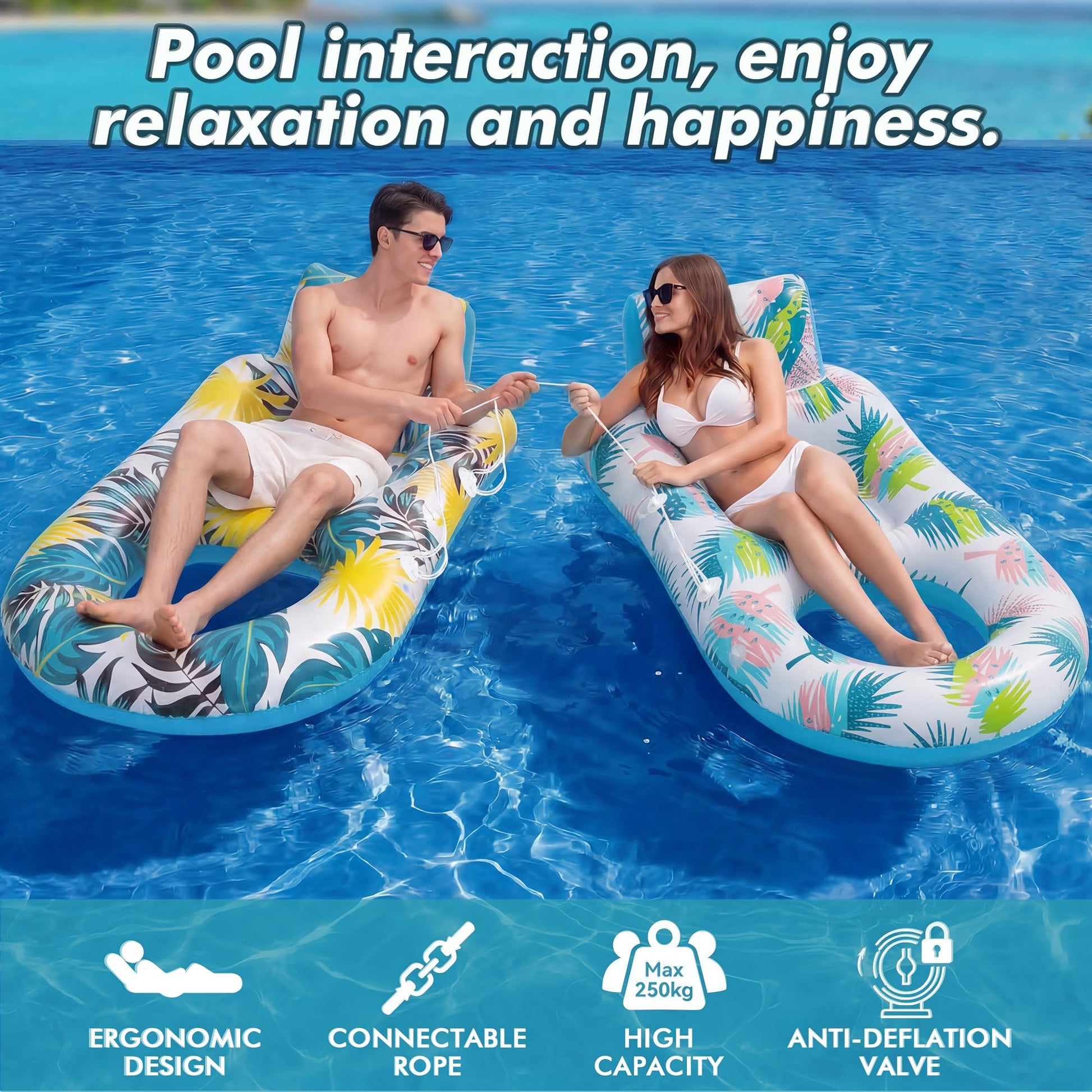 cngg v Pool Floaties for Adults,Inflatable Float Heavy Duty, Backrest & Footrest Pool Float Pool Rafts for Adults Beach Lake Party 2 Pack - Available at All In One Marketplace Canada