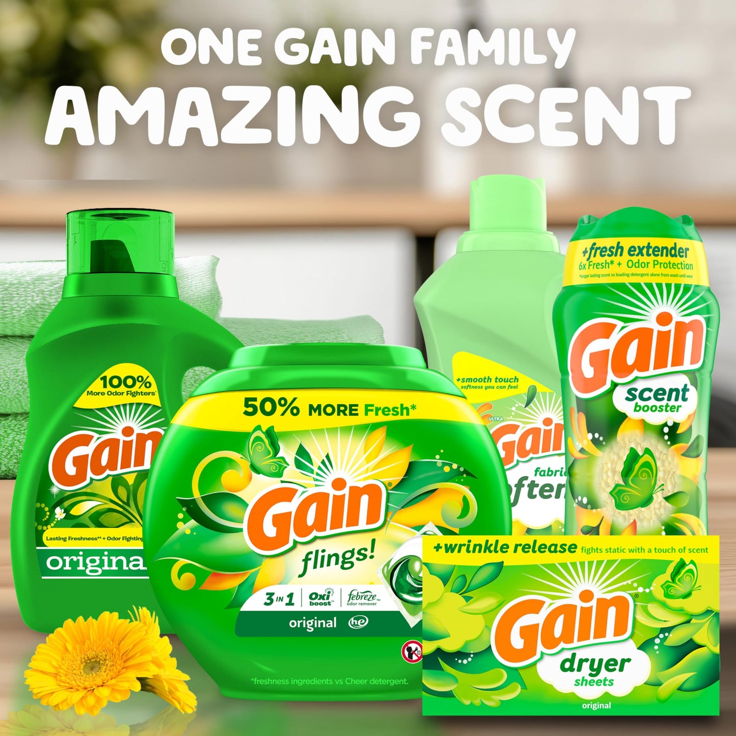 Gain In-Wash Laundry Scent Booster, Original Scent, Fresh Extender + Odor Protection, 853 Grams 🍁 All In One Marketplace Canada