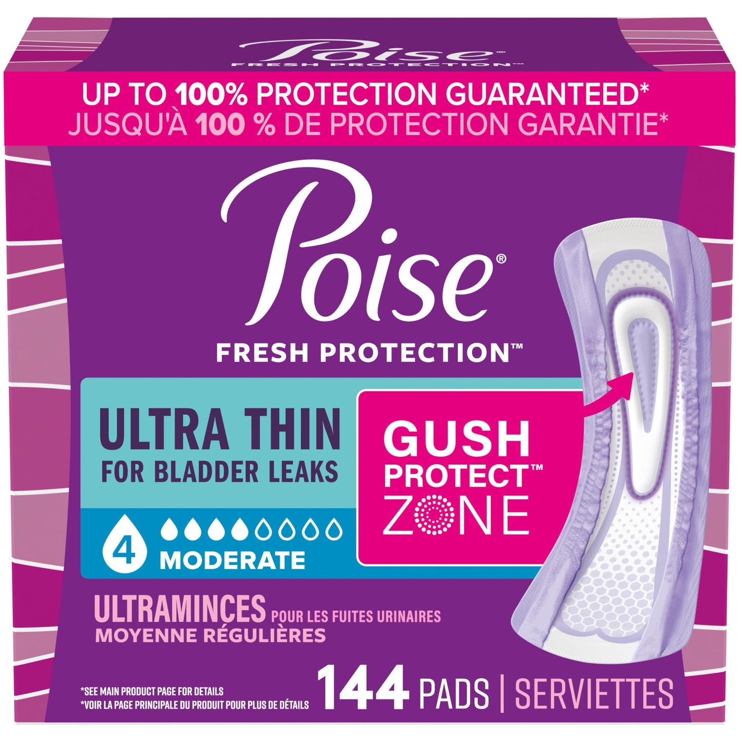 Poise Ultra Thin Incontinence Pads & Postpartum Incontinence Pads, 4 Drop Moderate Absorbency, Regular Length, 144 Count (3 Packs of 48) 🍁 All In One Marketplace Canada