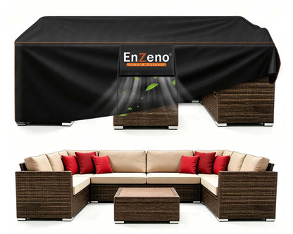 Enzeno Patio Furniture Covers Waterproof,Rectangular Outdoor Furniture Covers for Patio Table & Sofa,420D Heavy Duty Fabric Patio Set Cover with Anti-UV,No Tears(98" L x 98" W x 35" H) - Available at All In One Marketplace Canada