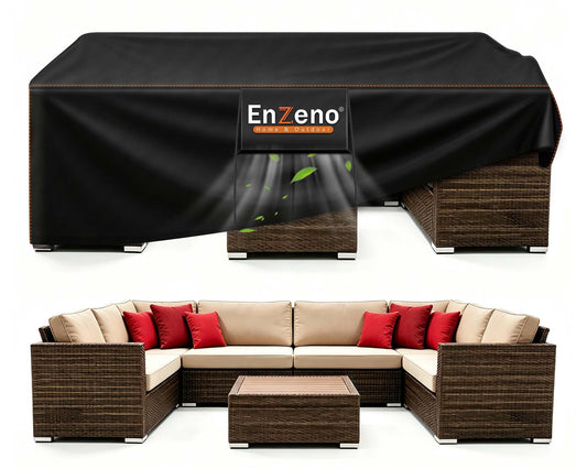 Enzeno Patio Furniture Covers Waterproof,Rectangular Outdoor Furniture Covers for Patio Table & Sofa,420D Heavy Duty Fabric Patio Set Cover with Anti-UV,No Tears(98" L x 98" W x 35" H) - Available at All In One Marketplace Canada