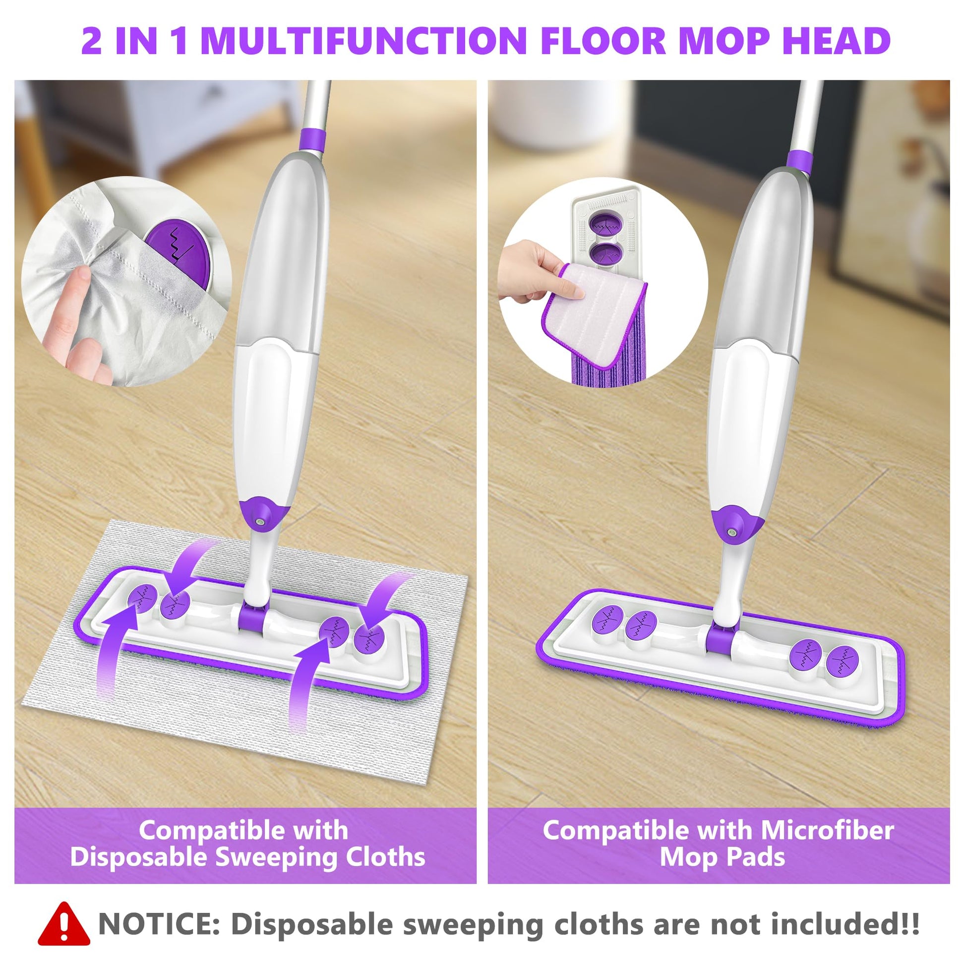 Spray Mops for Hardwood Floor Cleaning, Microfiber Flat Floor Mop with Washable Reusable Pads, Dust Wood Laminate Tile Wet Dry Mopping Head Fit for Disposable Dry Wet Sweeping Refills Cloths - Available at All In One Marketplace Canada