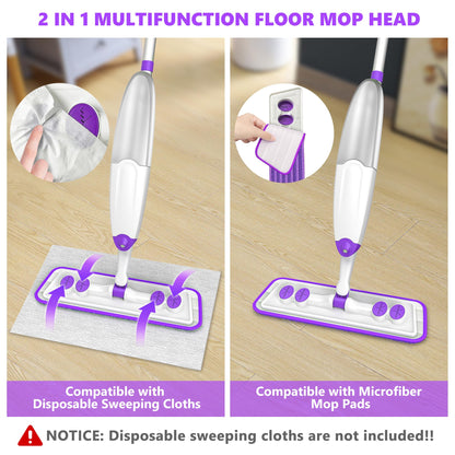 Spray Mops for Hardwood Floor Cleaning, Microfiber Flat Floor Mop with Washable Reusable Pads, Dust Wood Laminate Tile Wet Dry Mopping Head Fit for Disposable Dry Wet Sweeping Refills Cloths - Available at All In One Marketplace Canada
