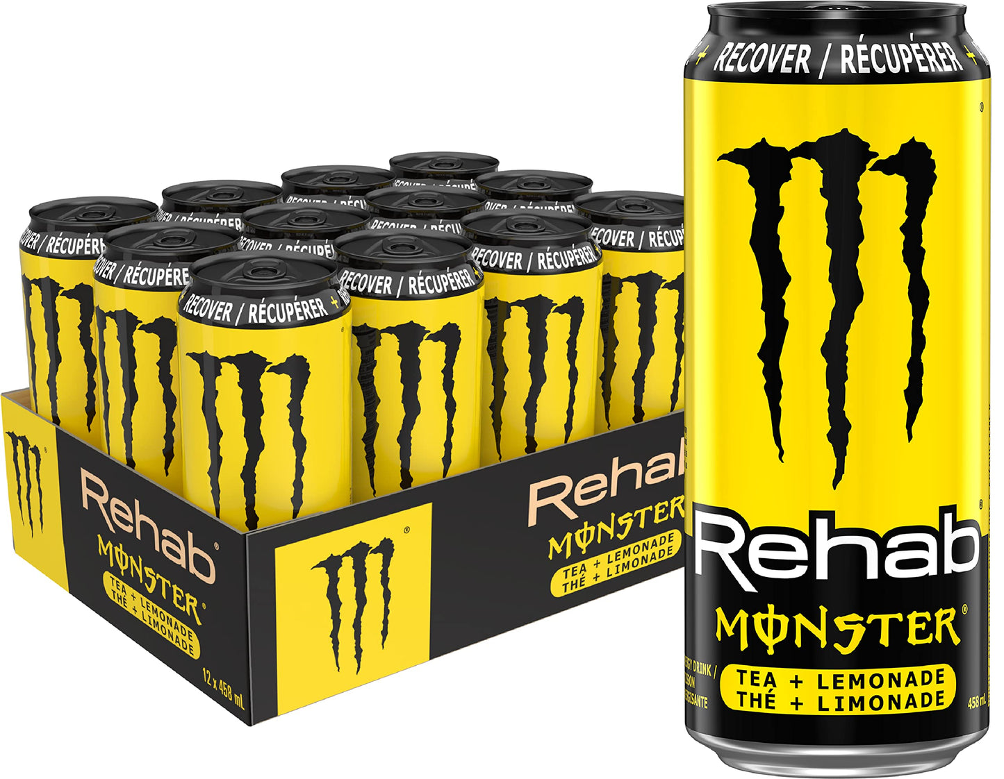 MONSTER ENERGY Rehab Tea + Lemonade, 458 mL Cans (12 Pack) – Non-Carbonated Energy Drink